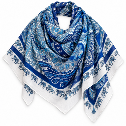 Gemviera | Azure Elephant Paisley Silk Scarf