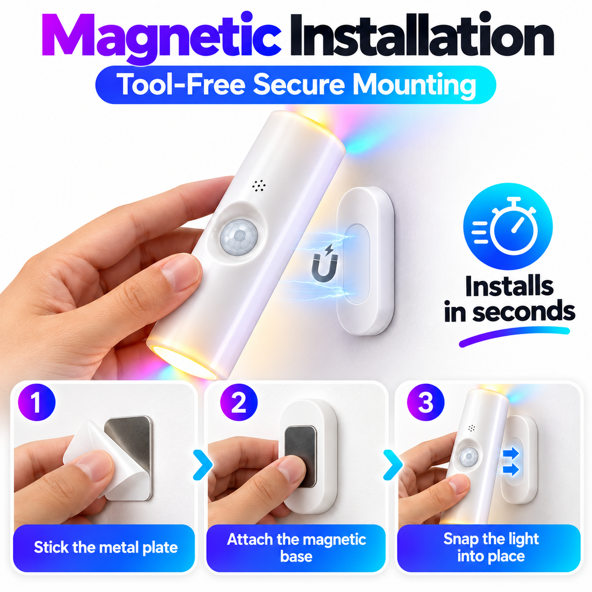 ✨ Magnetic Smart Motion Sensor with RGB Lighting – Customizable Ambience 🌈💡