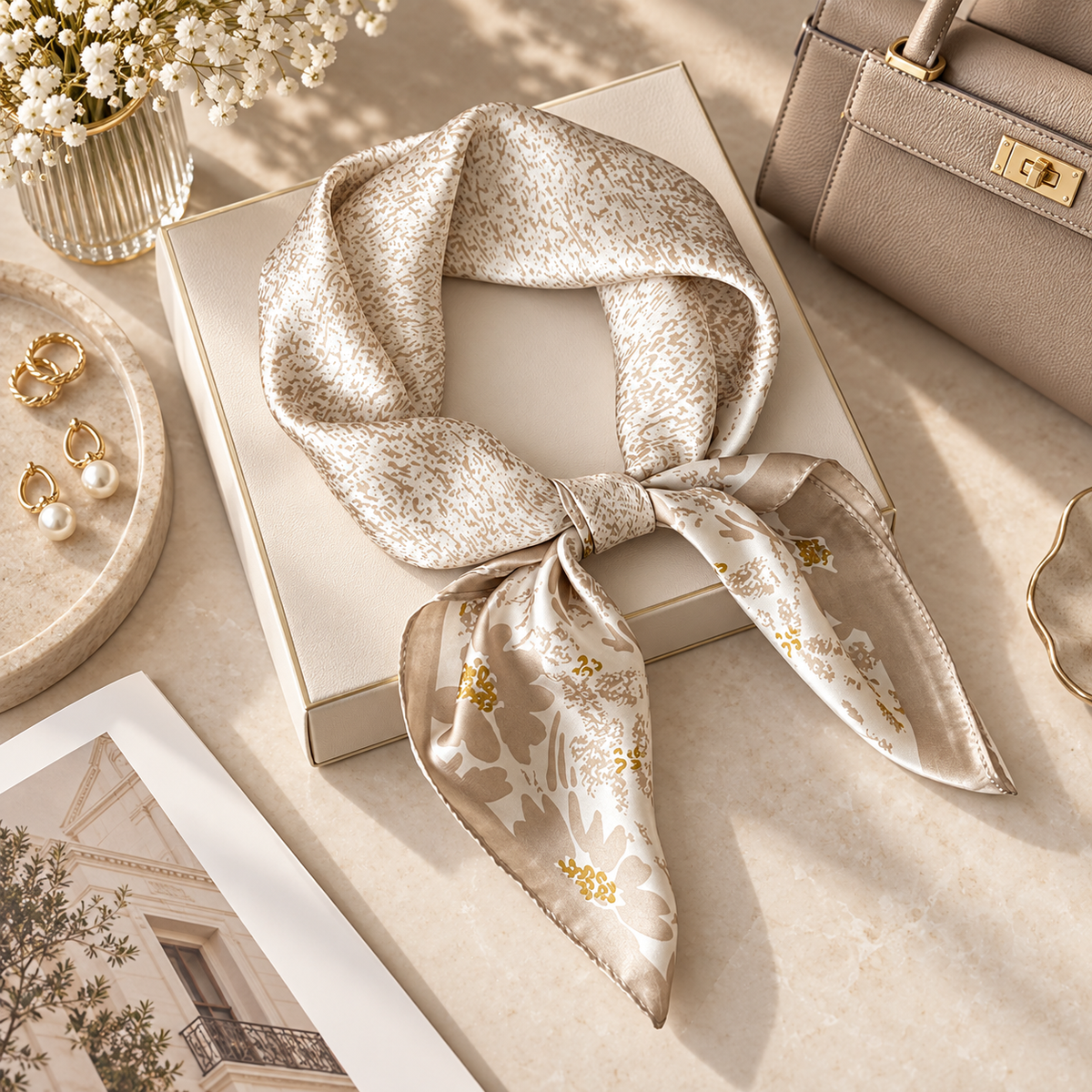 Gemviera | Champagne Bloom Silk Scarf